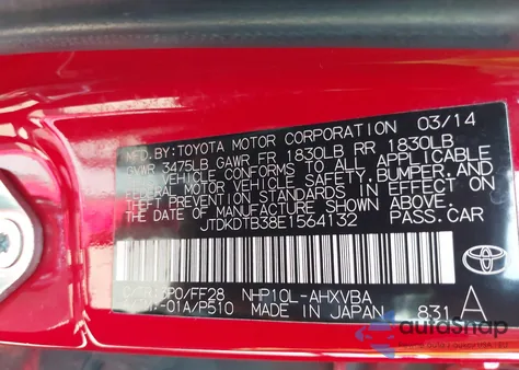 2014 Toyota Prius C from USA, damaged, VIN JTDKDTB38E1564132